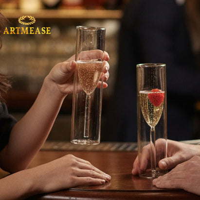 Wine Flute Glass Set of 2 - Premium Crystal Clear Champagne Glasses