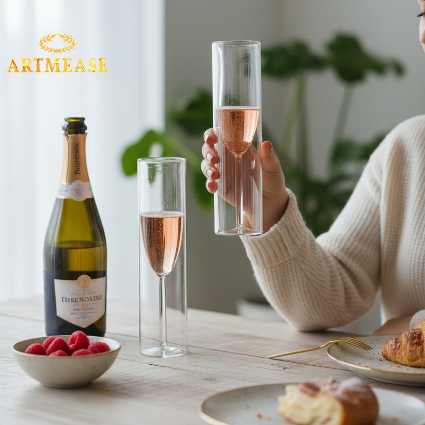 Wine Flute Glass Set of 2 - Premium Crystal Clear Champagne Glasses