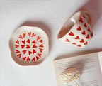 Ceramic Heart Print Tea/Coffee Mug & Saucer Set | Microwave Safe | Gift