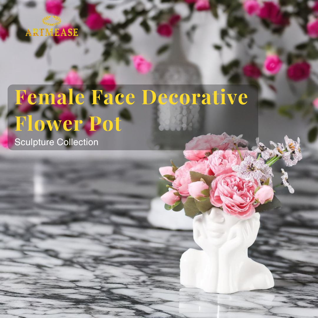Female Face Decorative Flower Pot for Living Room, Bedroom, Dining Room, Ceramic Porcelain Vase