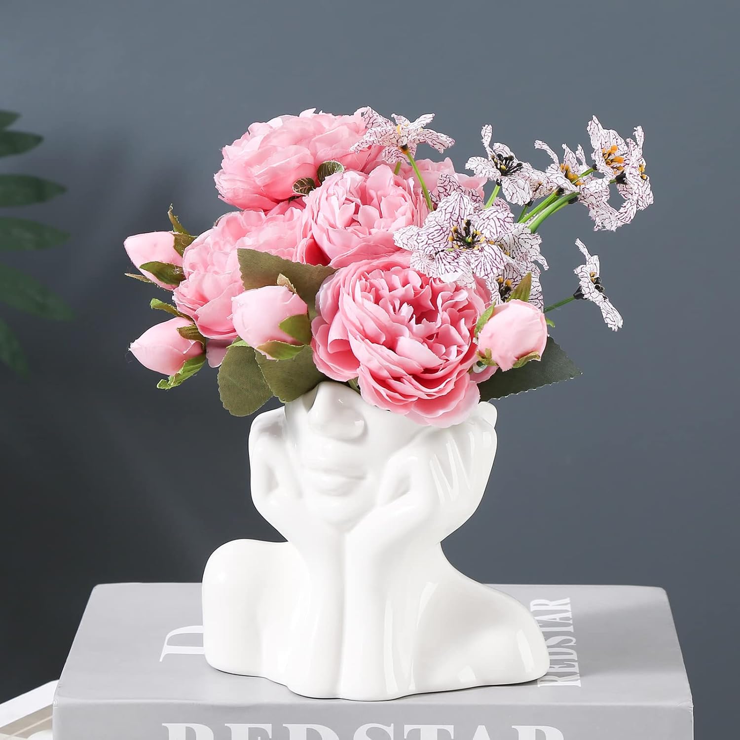 Female Face Decorative Flower Pot for Living Room, Bedroom, Dining Room, Ceramic Porcelain Vase