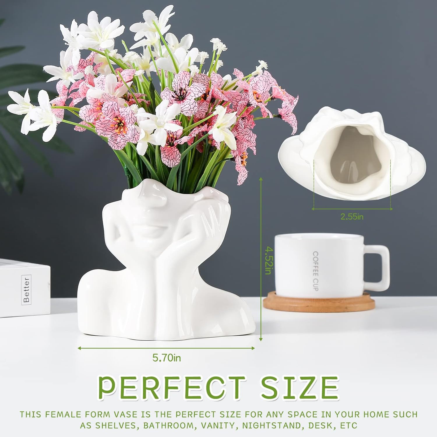 Female Face Decorative Flower Pot for Living Room, Bedroom, Dining Room, Ceramic Porcelain Vase