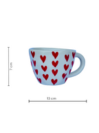 Handcrafted Red Hearts Ceramic Cup for Coffee, Tea | Microwave Safe | Cute Handpainted Cup
