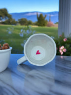 Handcrafted Red Hearts Ceramic Cup for Coffee, Tea | Microwave Safe | Cute Handpainted Cup