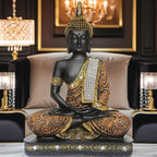 Meditating Sitting Buddha Statue Showpiece Idol Home Decor Items for Living Room and Gifts (Orange Black)