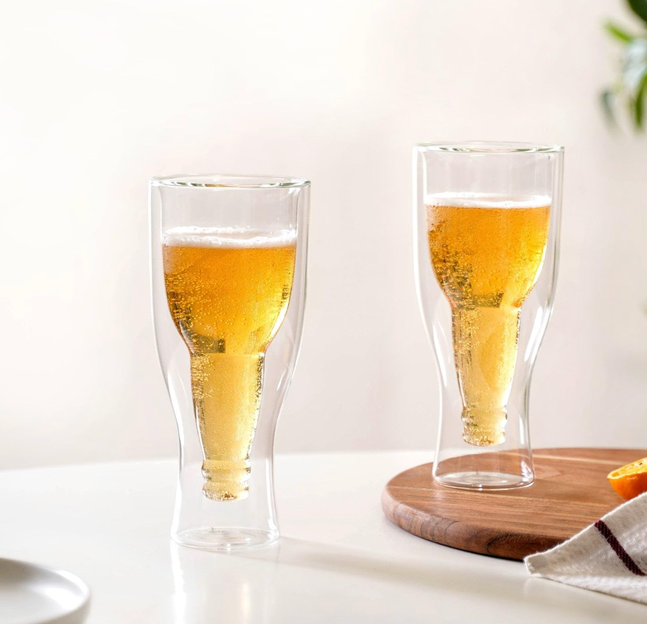 Inverted Bottle Double Wall Beer Glass set of 2