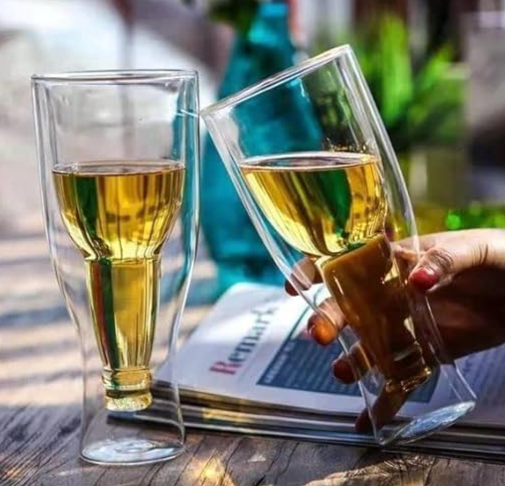 Inverted Bottle Double Wall Beer Glass set of 2