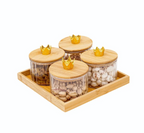 Artmease Glass Jar Set of 4 with Wooden Tray