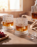 Artmease 360° Premium Rotating Whiskey Glass with Coaster | Crystal Clear Spinning Whisky Tumbler | Unique Barware Gift for Whiskey & Scotch Lovers | Set of 2