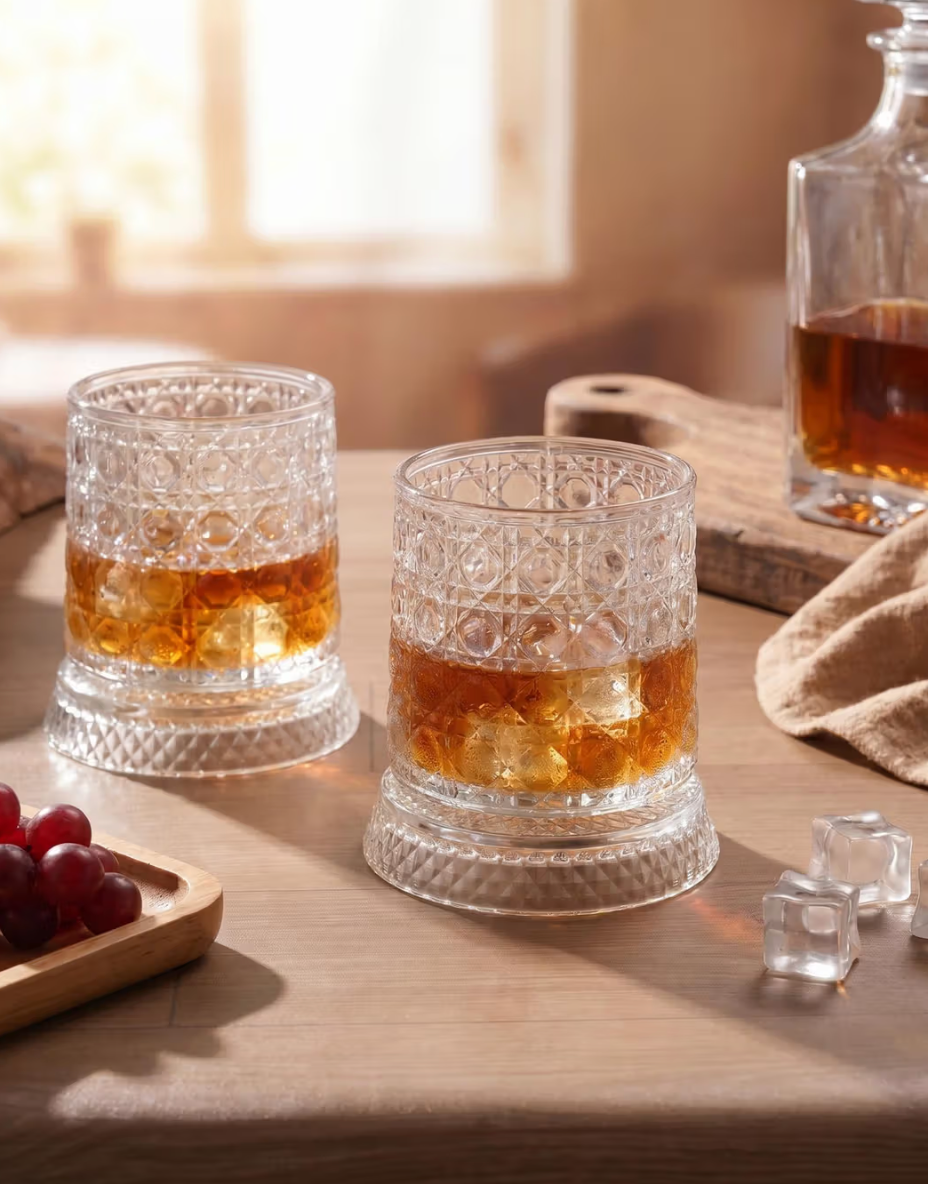 Artmease 360° Premium Rotating Whiskey Glass with Coaster | Crystal Clear Spinning Whisky Tumbler | Unique Barware Gift for Whiskey & Scotch Lovers | Set of 2