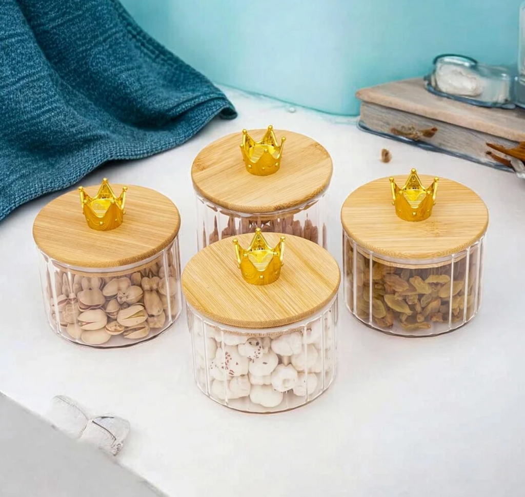 Artmease Glass Jar Set of 4 with Wooden Tray