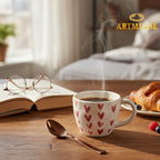 Ceramic Heart Print Tea/Coffee Mug & Saucer Set | Microwave Safe | Gift